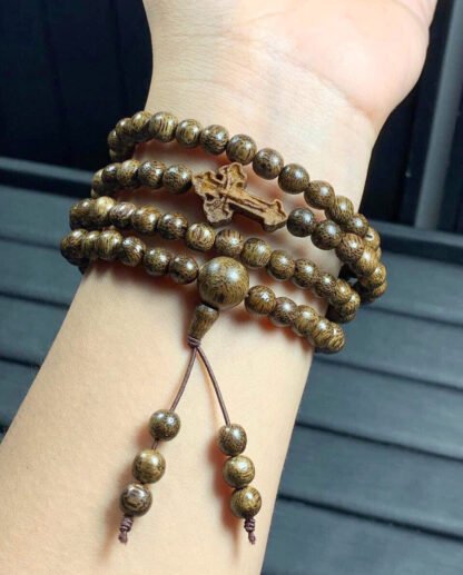 Vòng Tay Trầm Hương Thánh Giá Hạt Mân Côi 8li 108 hạt